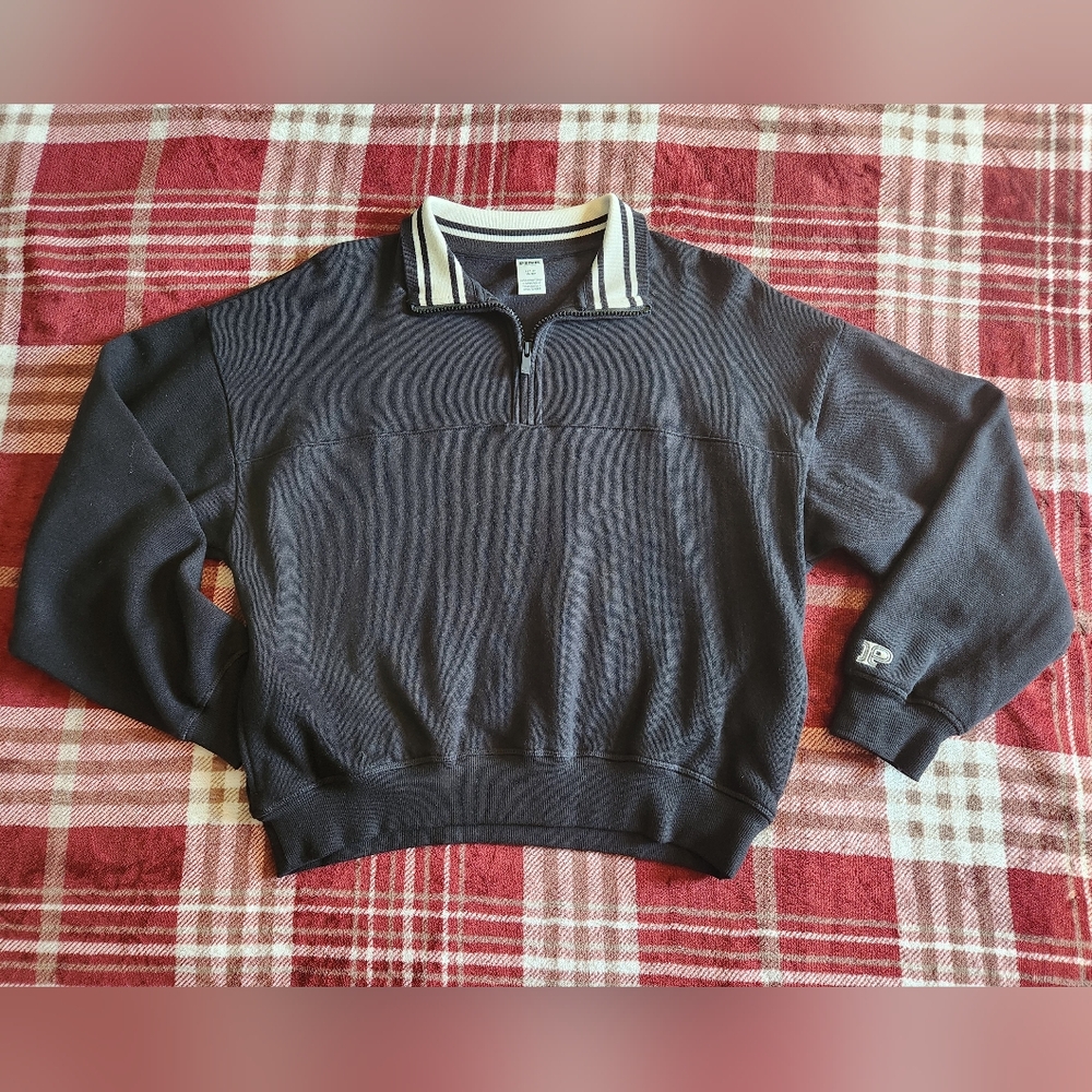 PINK Victoria's Secret Black Quarter Zip Sweater with Striped Collar